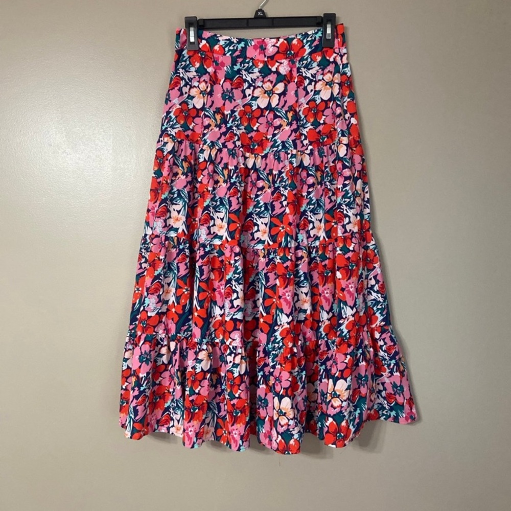 SHEIN Floral A-Line Skirt - Red and Pink